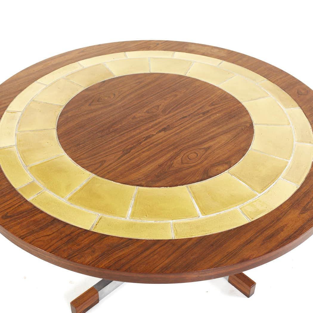 Mid Century Danish Rosewood and Tile Round Coffee Table For Sale 3