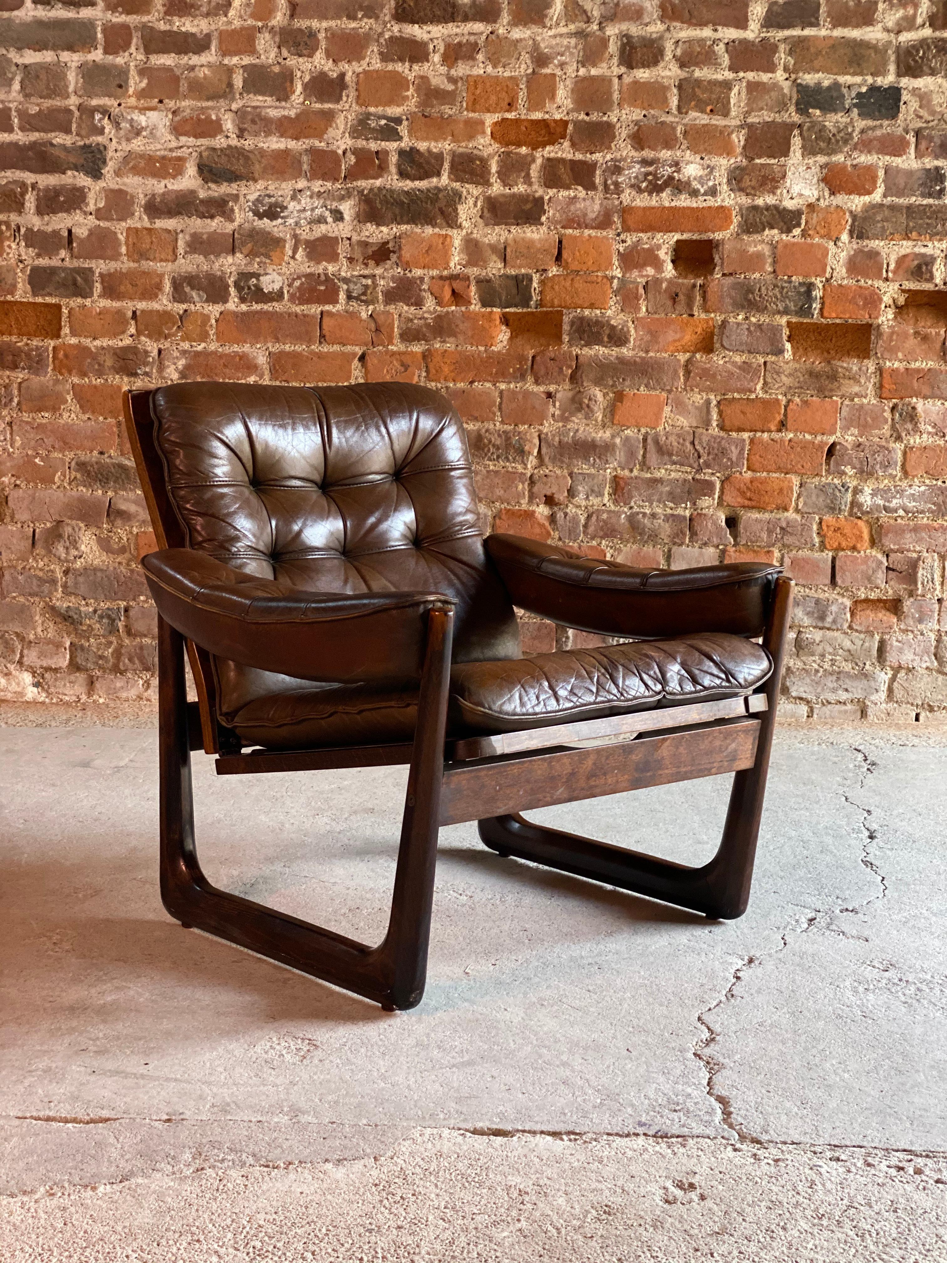 Midcentury Danish Rosewood Armchair with Sled base Rosewood, circa 1970 6