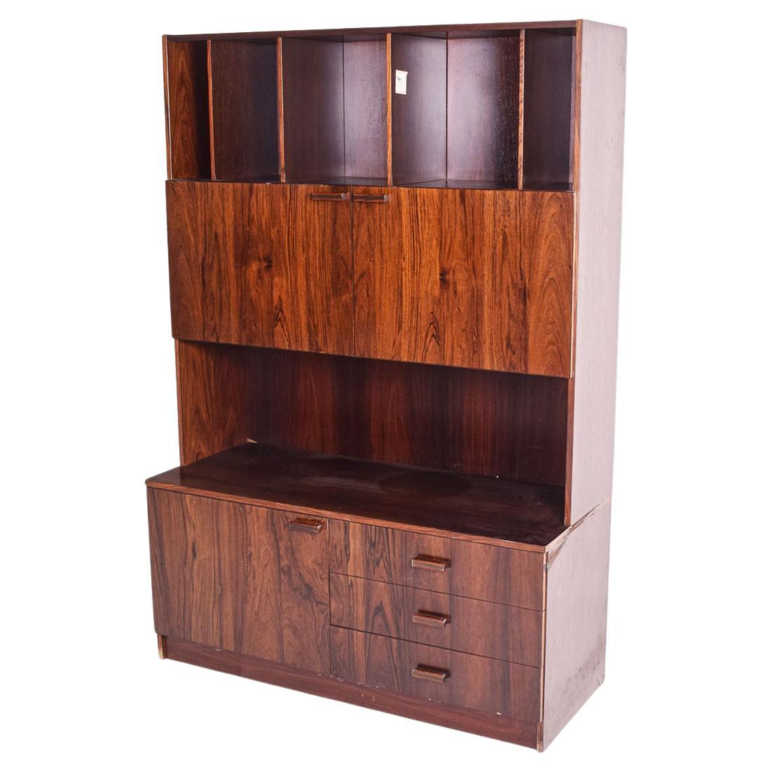 Midcentury Oak Danish Bookcase with Sliding Doors For Sale at 1stDibs