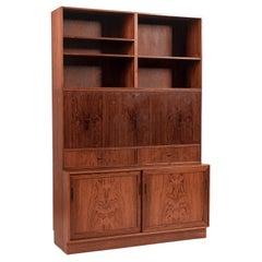 Mid Century Danish Rosewood Bookcase with Drop-Down Secretary Desk