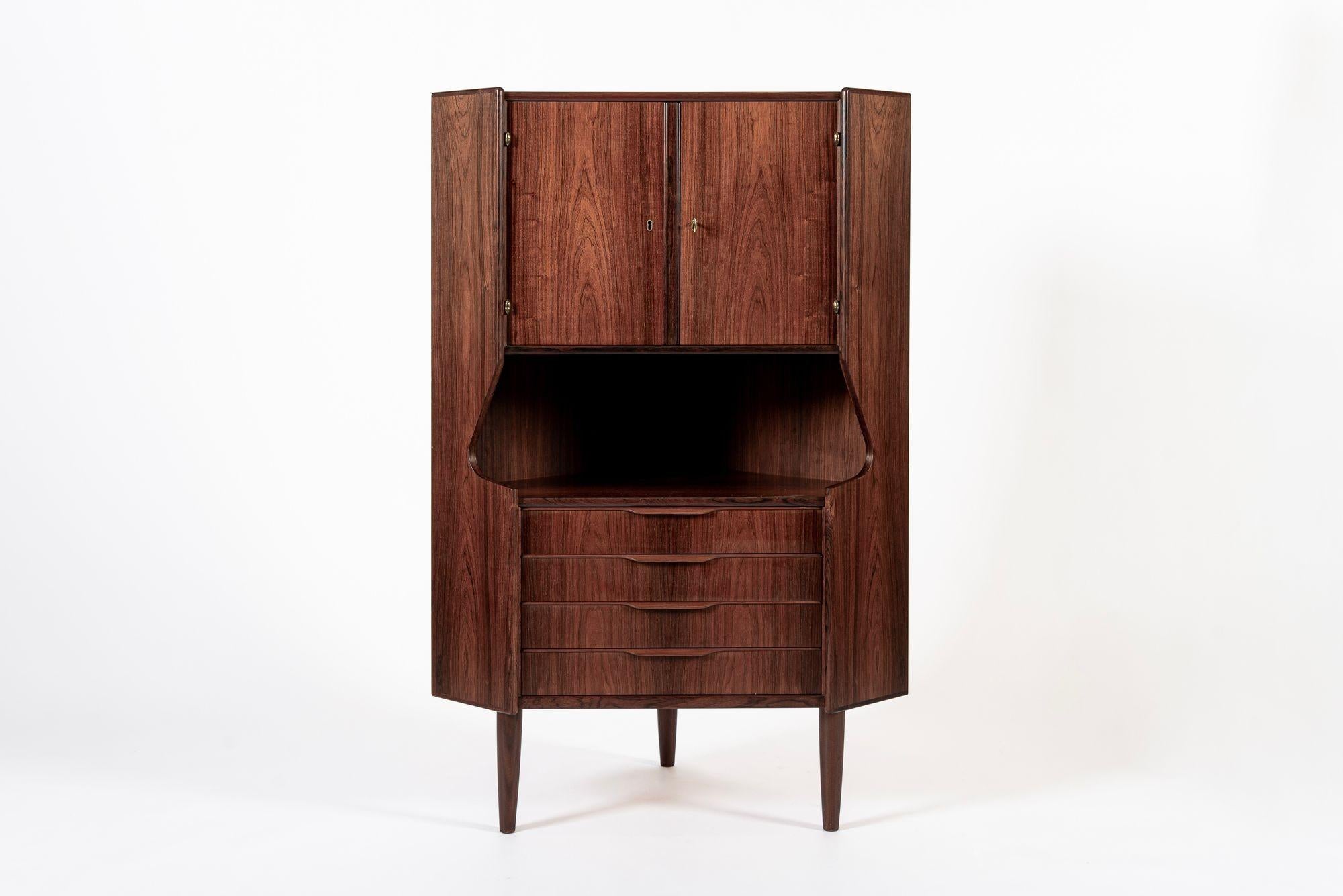 Mid Century Danish Rosewood Corner Bar Cabinet 1960s For Sale 5