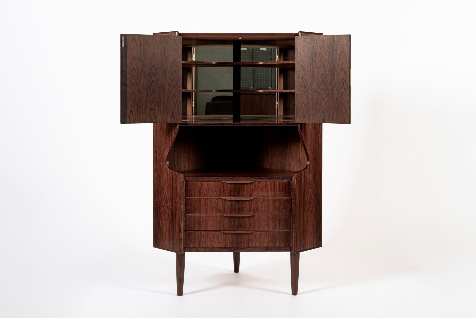 Mid-Century Modern Mid Century Danish Rosewood Corner Bar Cabinet 1960s For Sale