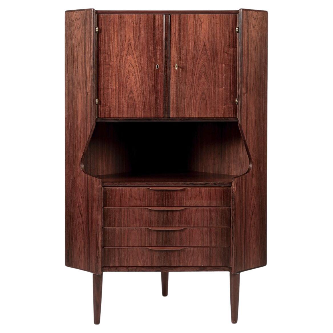 Mid Century Danish Rosewood Corner Bar Cabinet 1960s For Sale