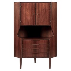 Mid Century Danish Rosewood Corner Bar Cabinet 1960s