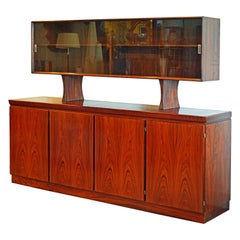 Retro Midcentury Danish Rosewood Credenza and Hutch Cabinet by Skovby Furniture