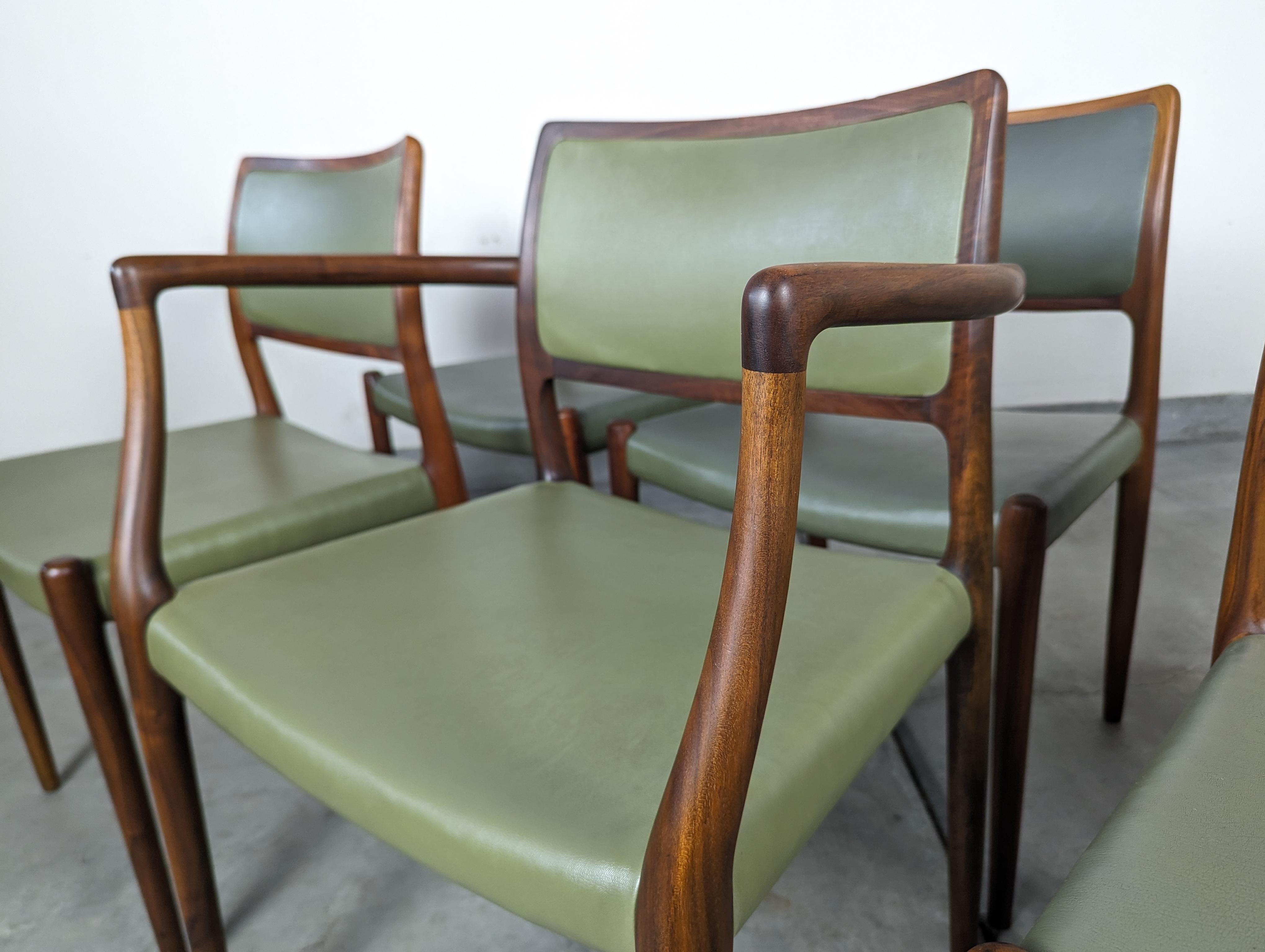 Leather Mid Century Danish Teak Dining Chairs, Model 80, Niels O. Moller - c1960s