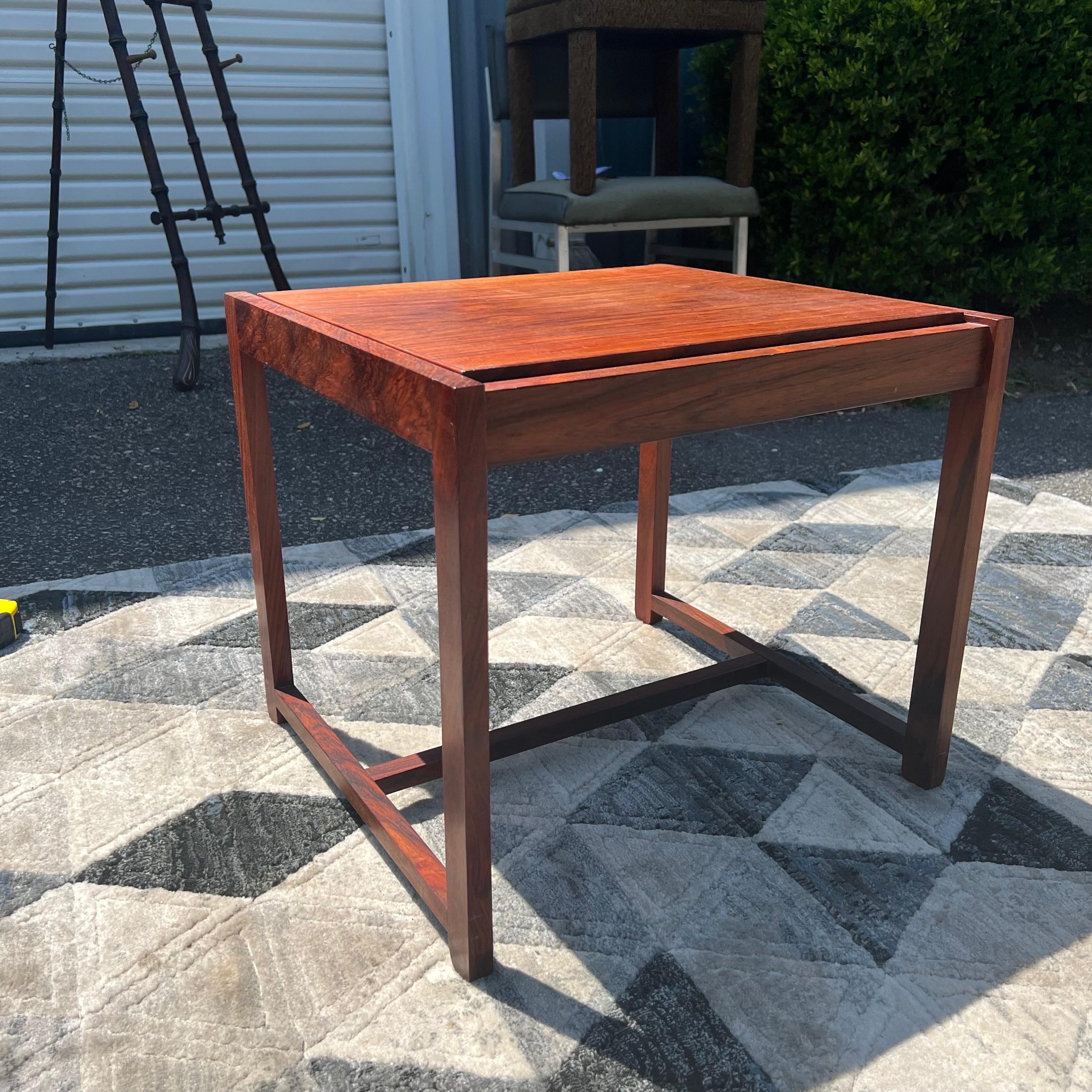 Multifunctional 1950’s Danish rosewood side table that cleverly converts into a comfortable stool. Designed by Erik Buch. Excellent original condition.

Mid Century Danish Rosewood Flip-Top Side Table Stool

Flip-top stool with an ingenious design