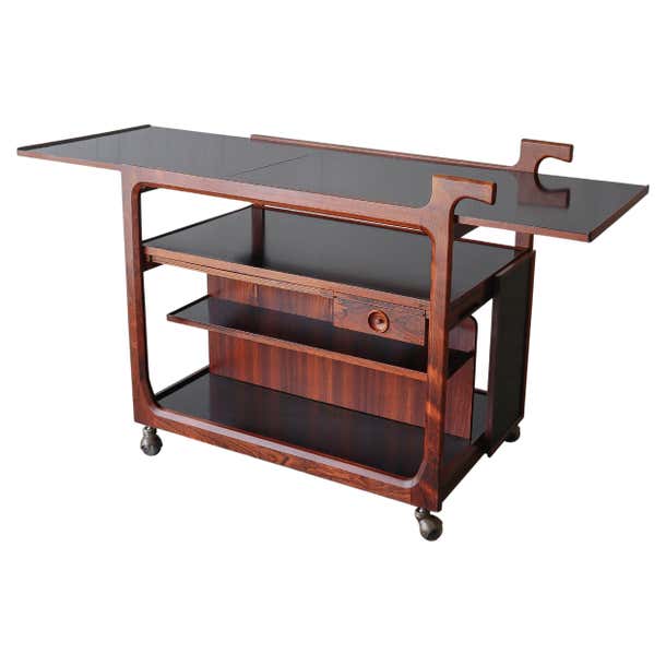Extending Cart Mid Century Danish Rosewood Extending Trolley Bar Cart For Sale at 1stDibs