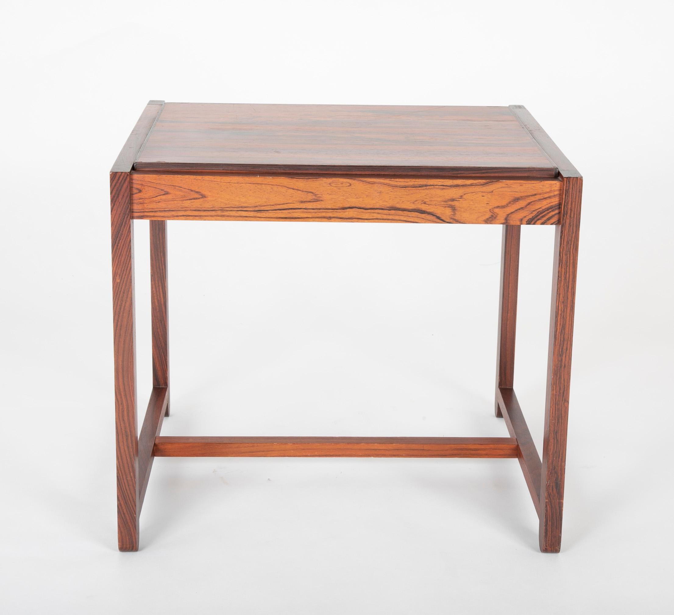 Mid Century Danish Rosewood Flip-Top Side Table and Stool In Good Condition For Sale In Stamford, CT