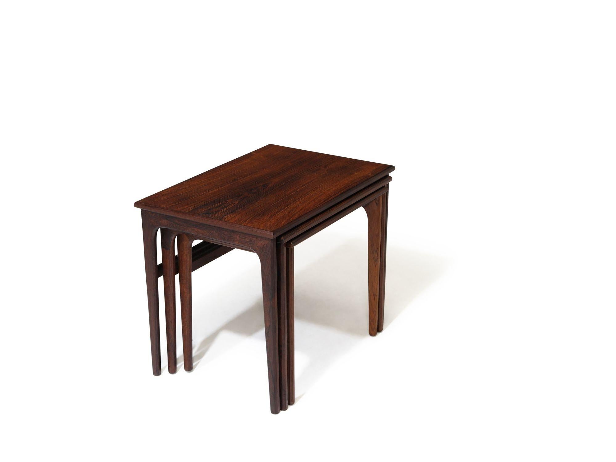 Mid-Century Danish Rosewood Nesting Tables In Excellent Condition For Sale In Oakland, CA
