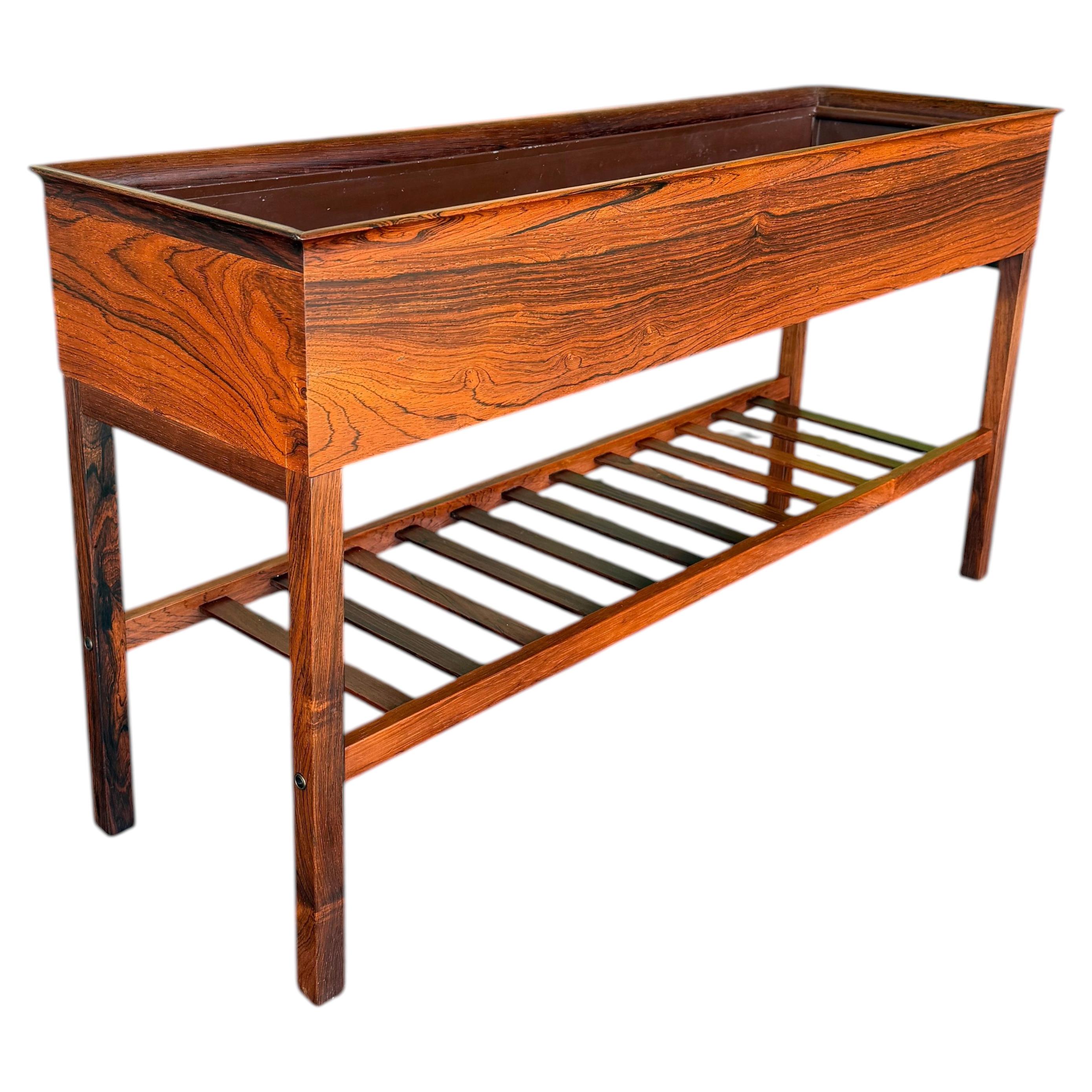 Mid Century Danish Rosewood Planter Box With Magazine Rack