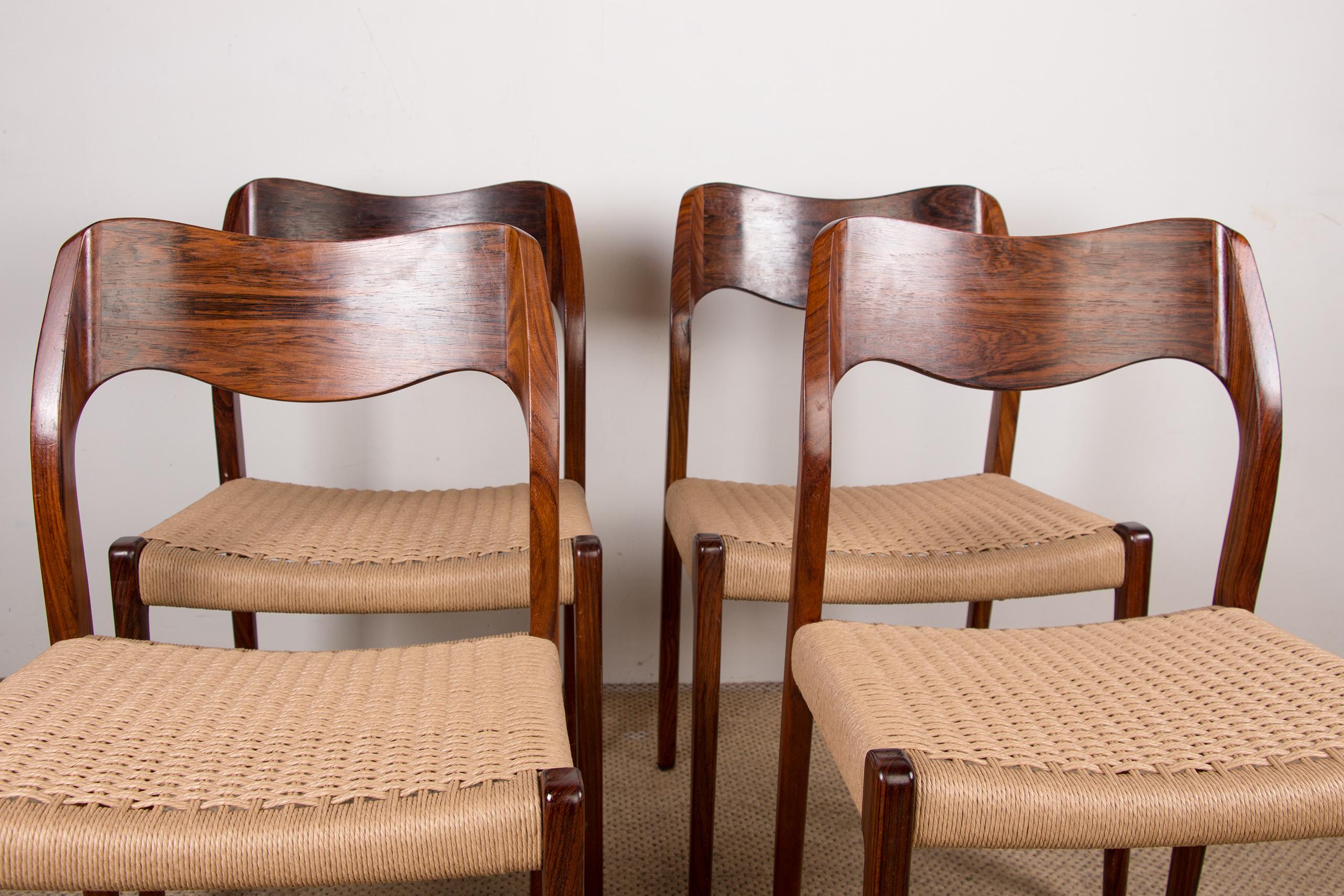 Mid-Century Danish Rosewood & Rope Dining Chairs Model 71 by Niels Otto Moller 12