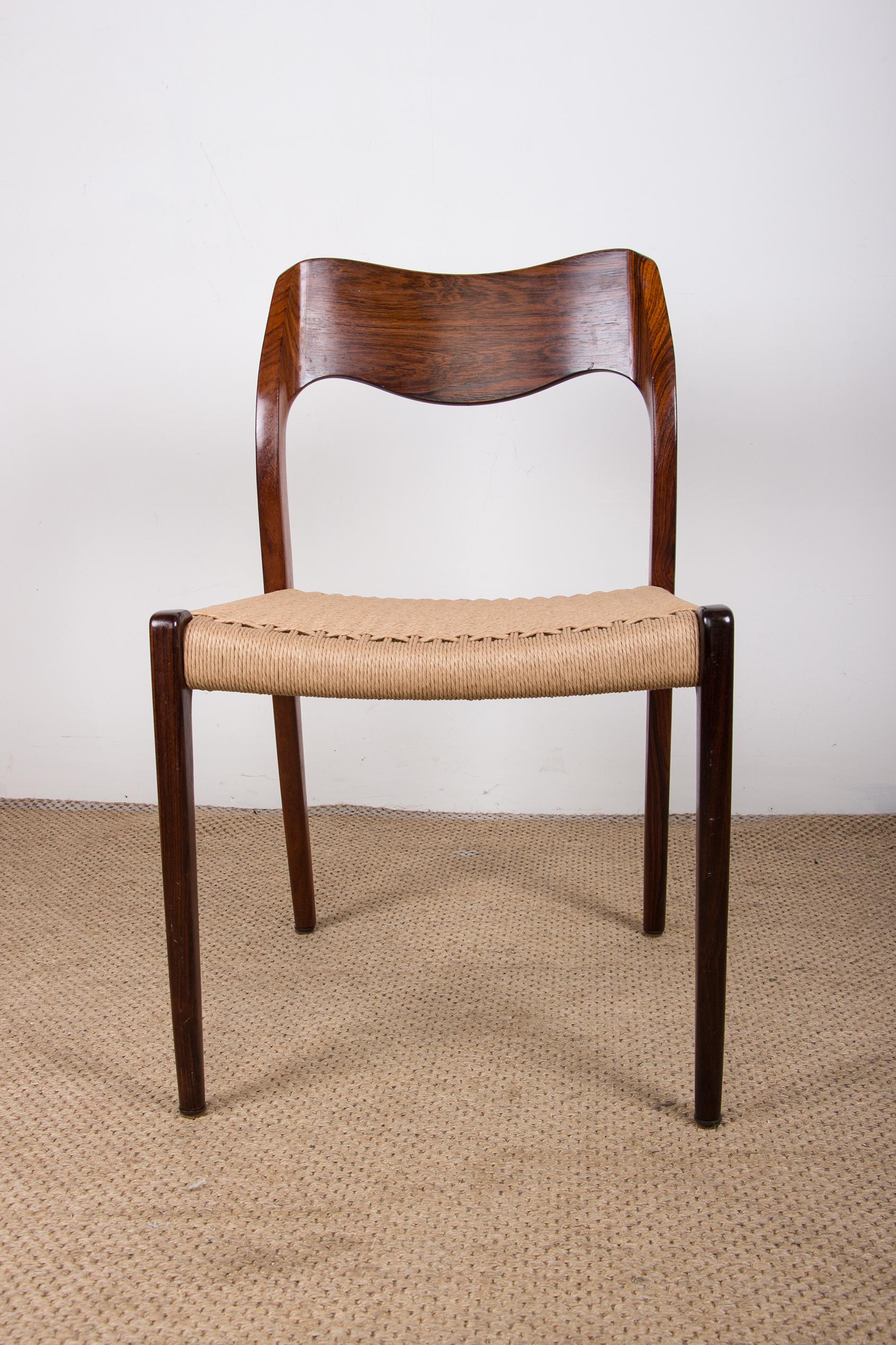 Scandinavian Modern Mid-Century Danish Rosewood & Rope Dining Chairs Model 71 by Niels Otto Moller