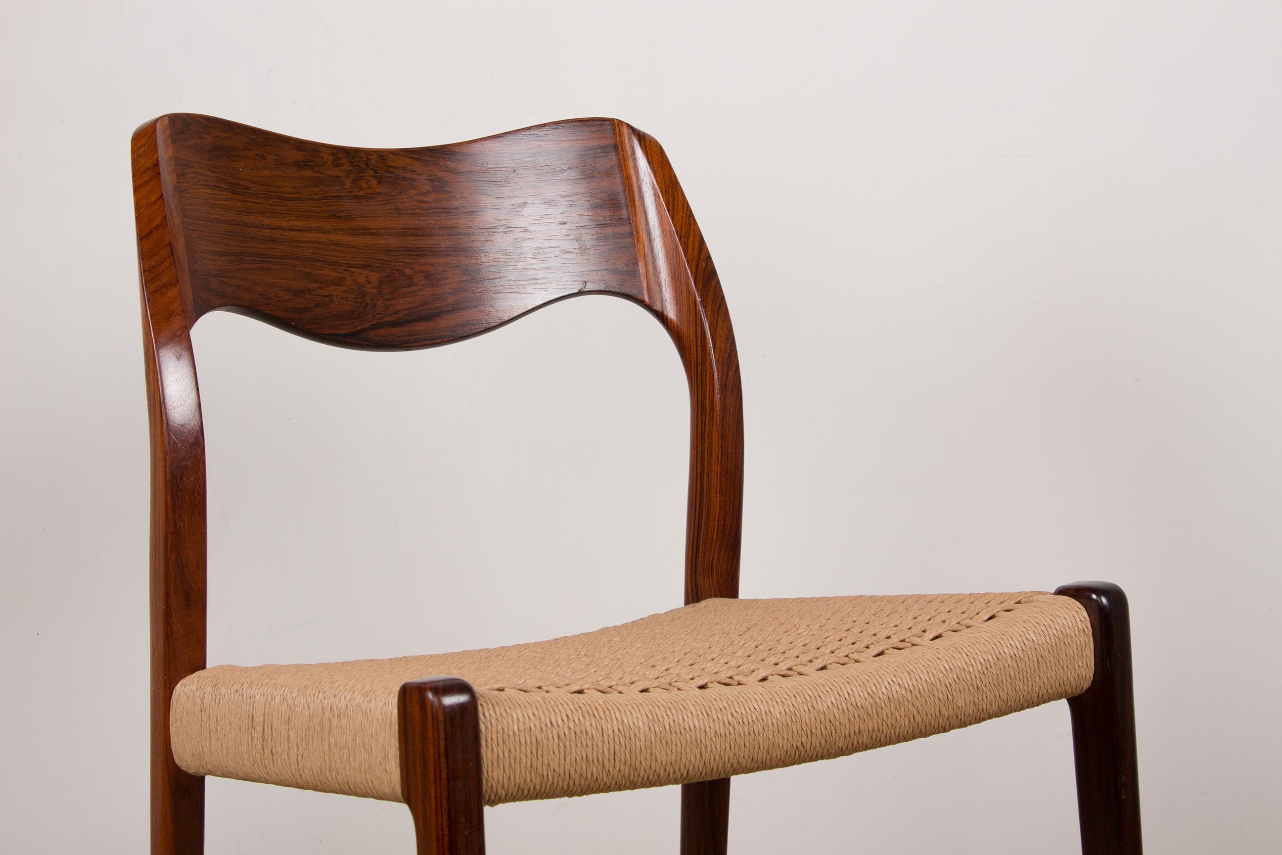 Mid-Century Danish Rosewood & Rope Dining Chairs Model 71 by Niels Otto Moller 1