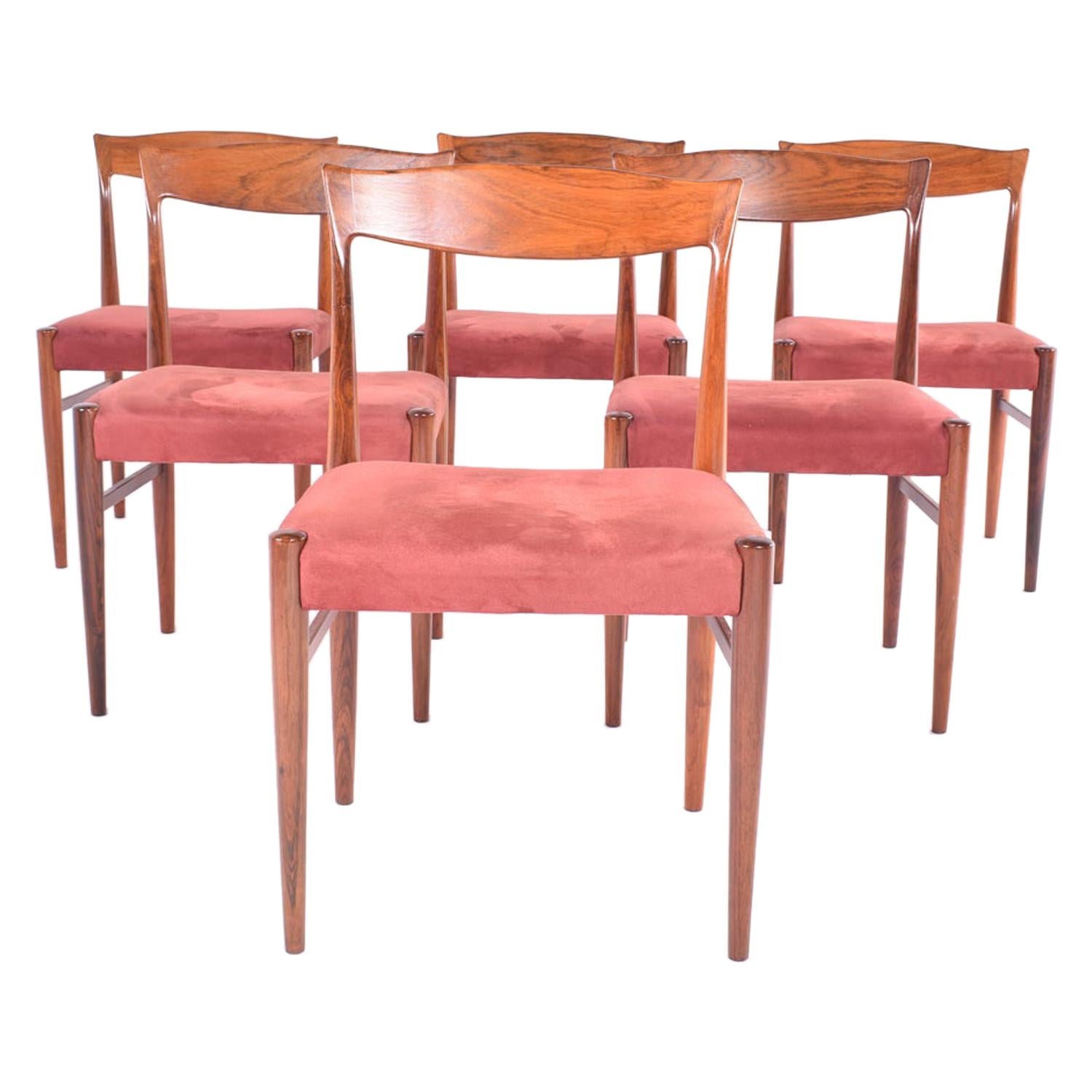 Midcentury Danish Rosewood Set of 6 Dinning Chairs by Erling Torvits for Soro 