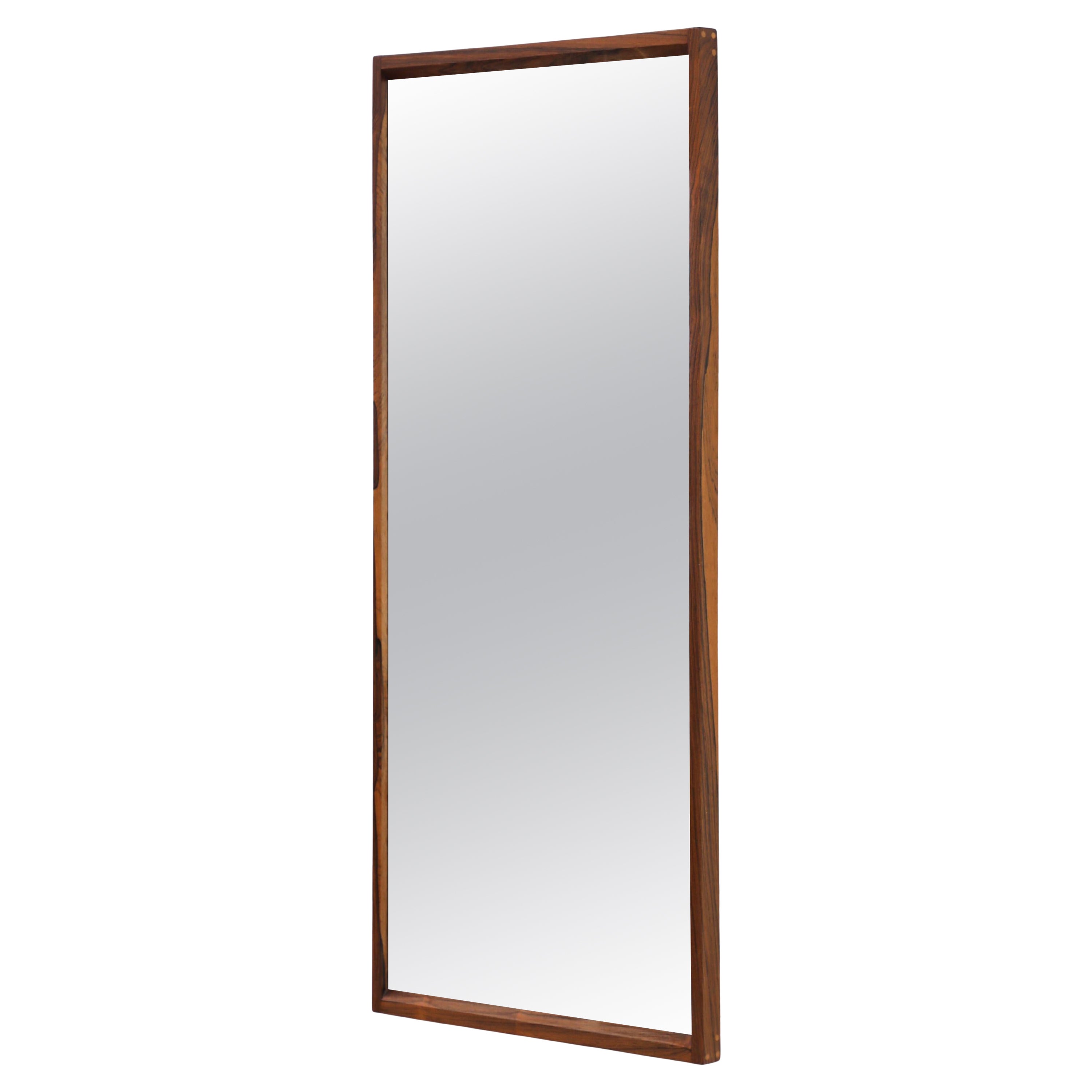 Mid-Century Danish Rosewood Wall Mounted Mirror with Peg Detail