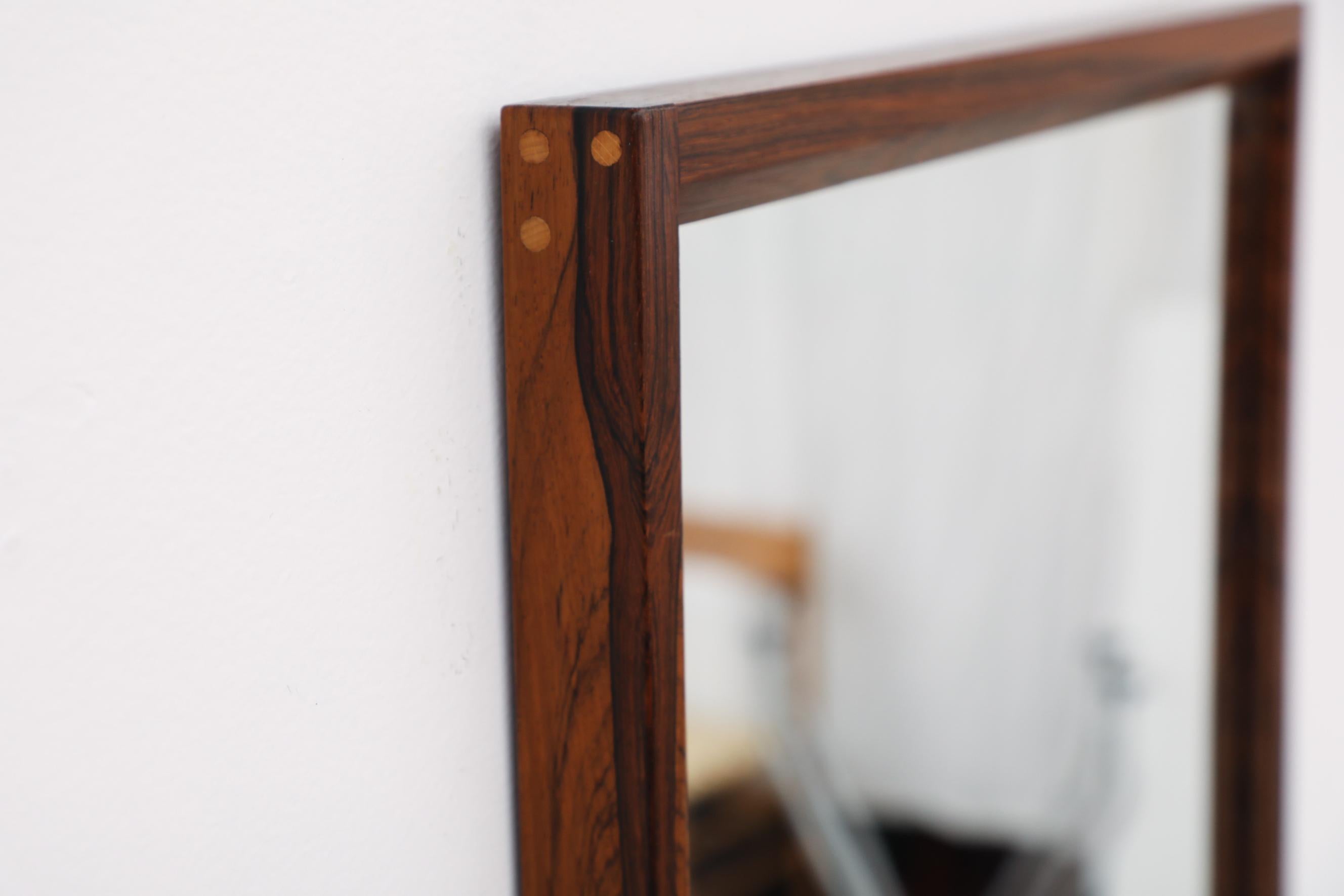 Midcentury Danish Rosewood Wall Mounted Mirror with Peg Detail For Sale 6
