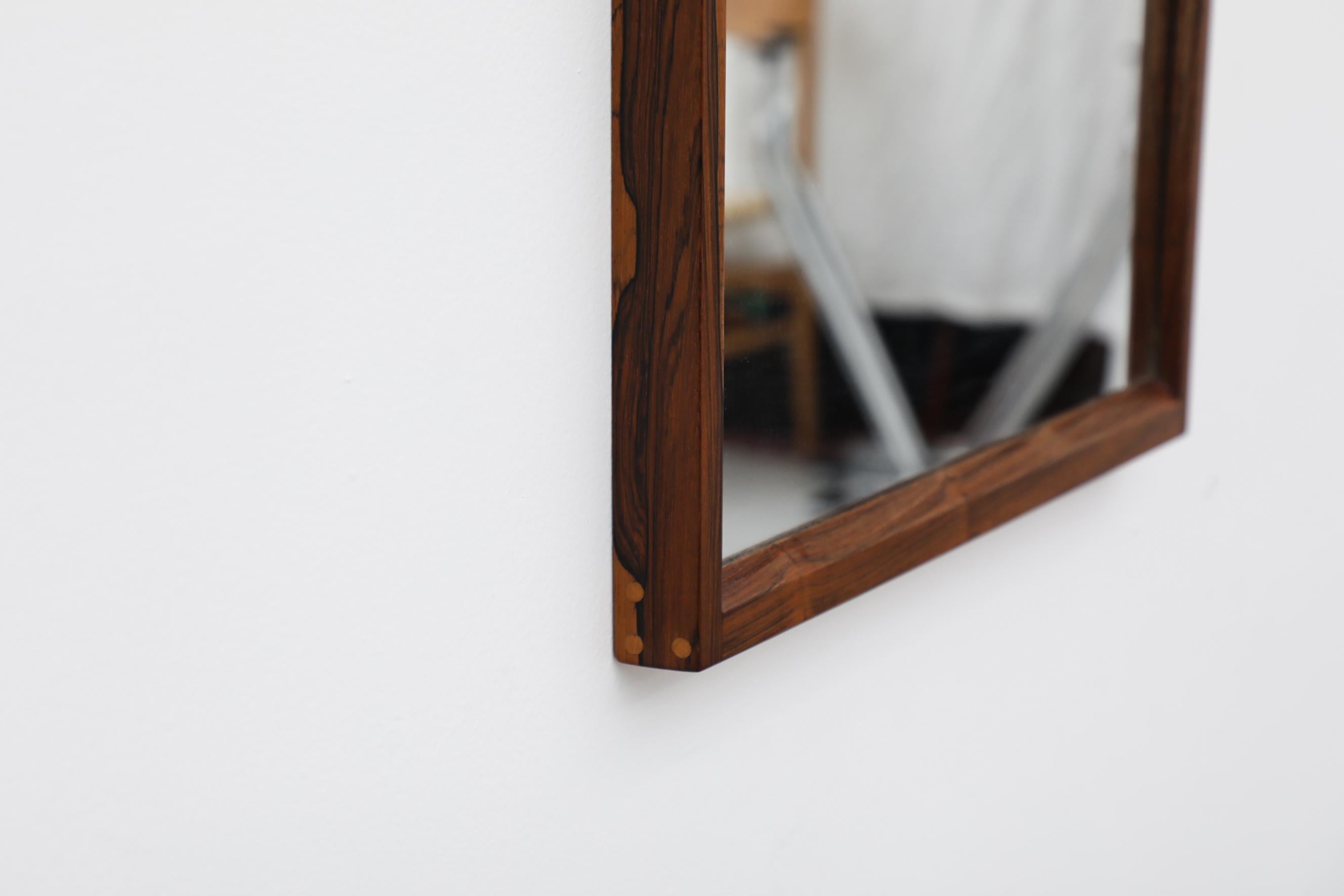 Midcentury Danish Rosewood Wall Mounted Mirror with Peg Detail For Sale 7