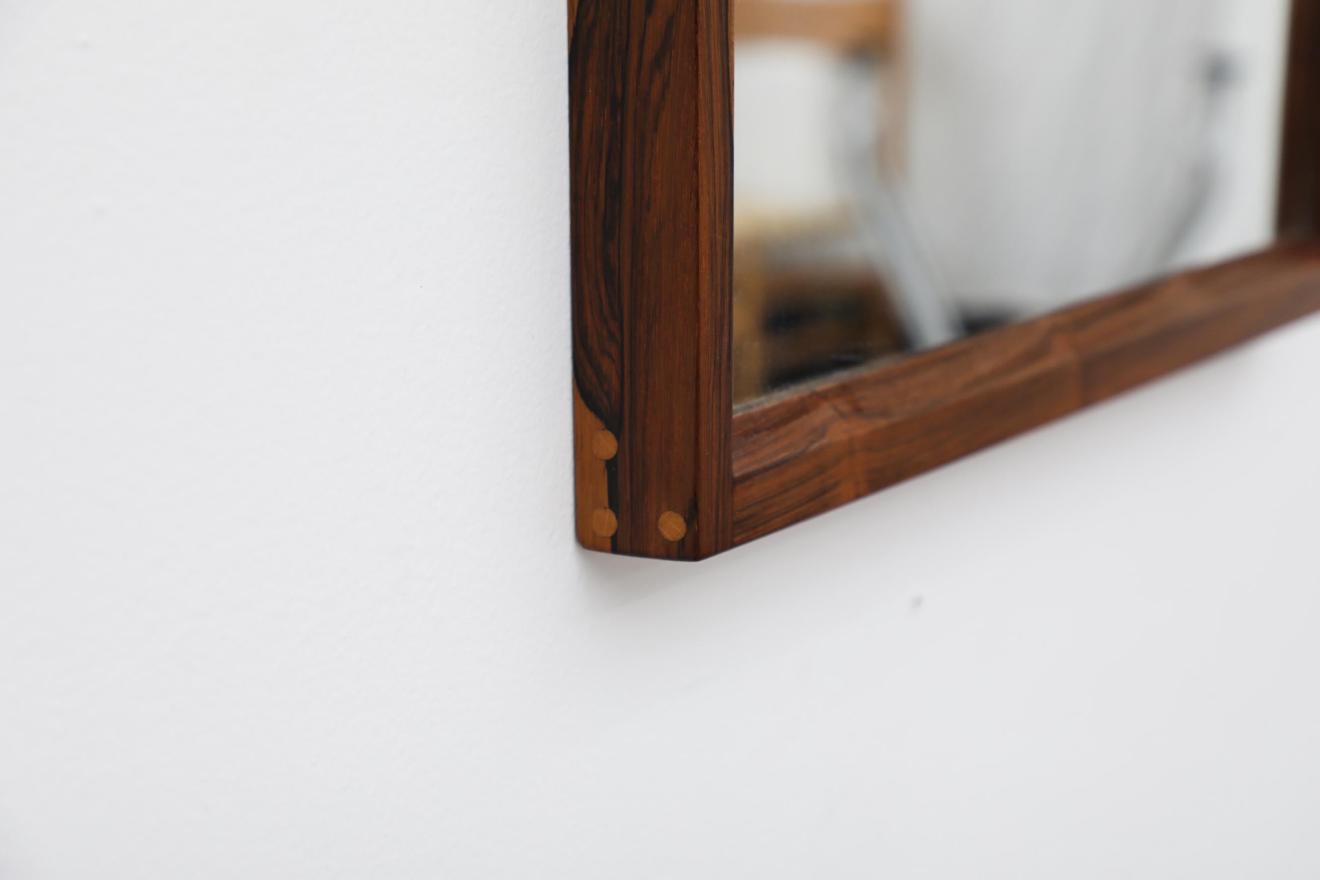 Midcentury Danish Rosewood Wall Mounted Mirror with Peg Detail For Sale 8