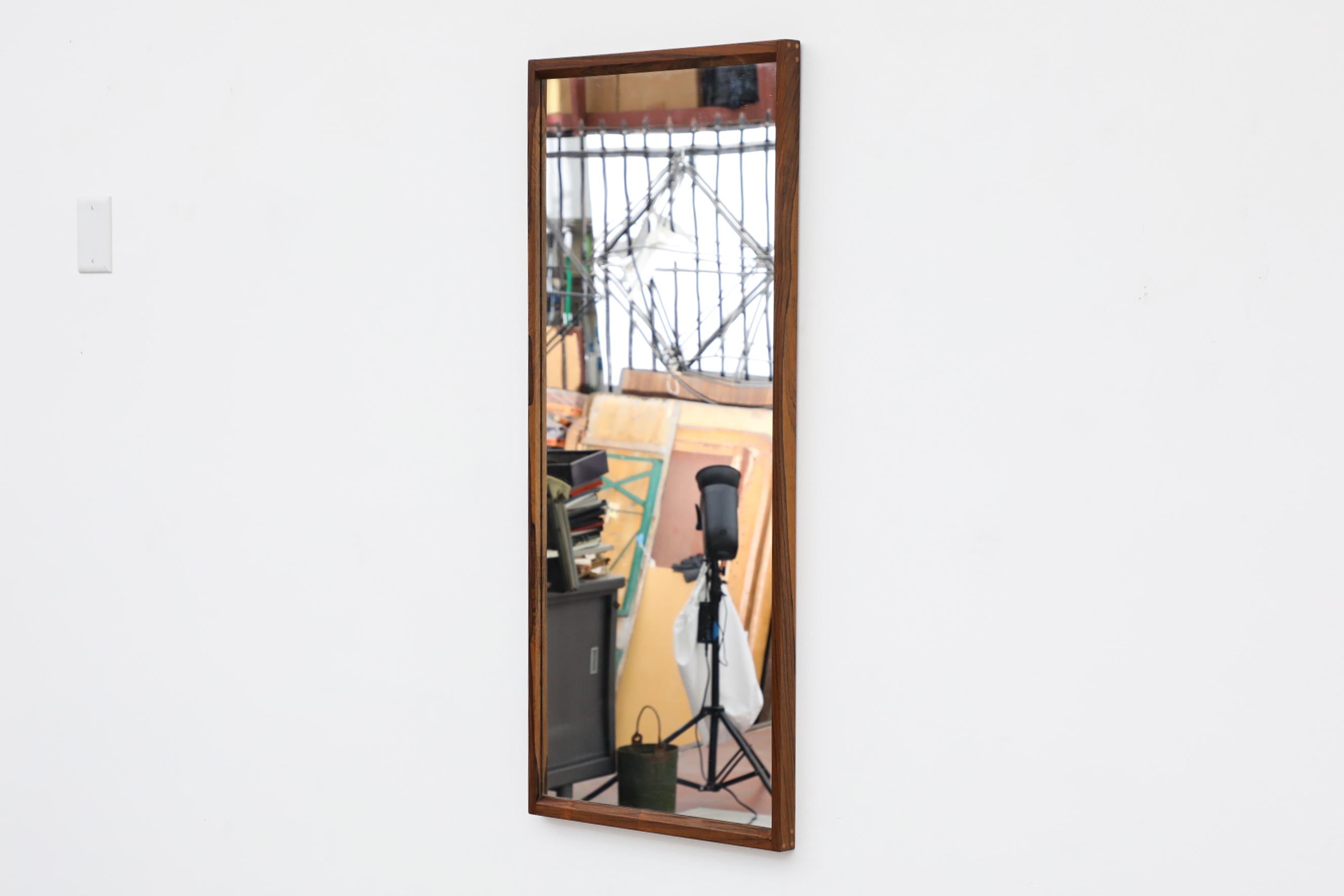 Mid-Century Modern Midcentury Danish Rosewood Wall Mounted Mirror with Peg Detail For Sale