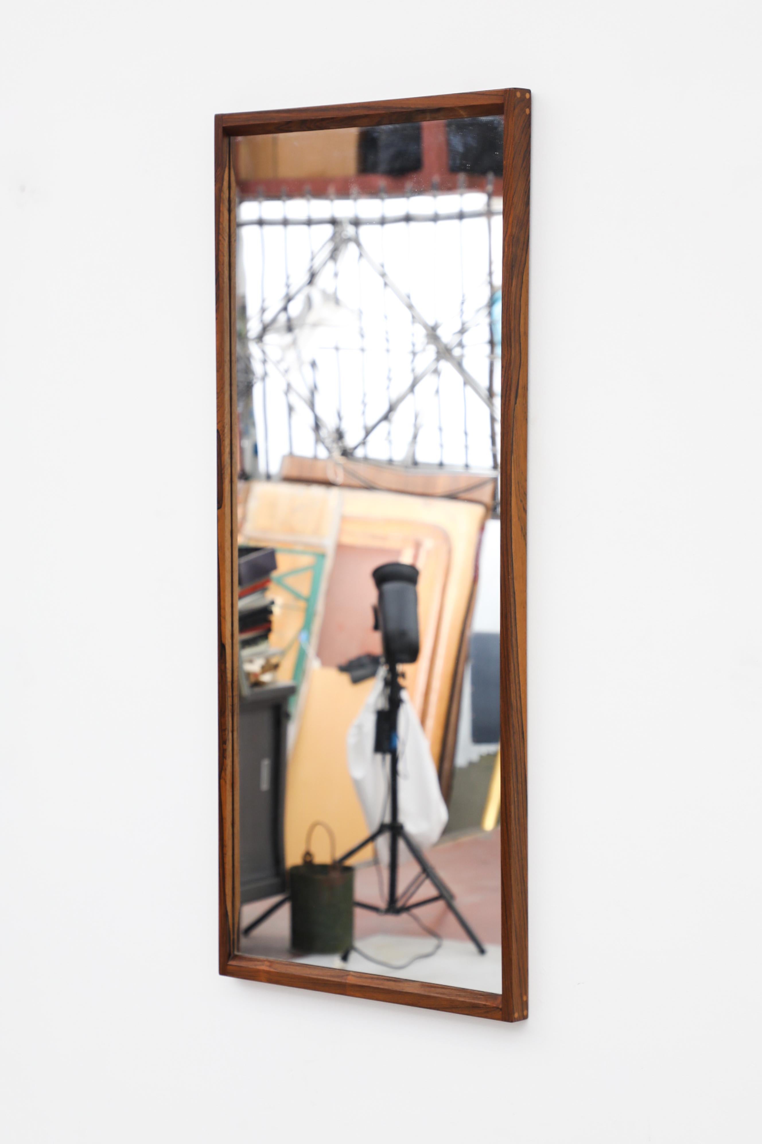 20th Century Midcentury Danish Rosewood Wall Mounted Mirror with Peg Detail For Sale