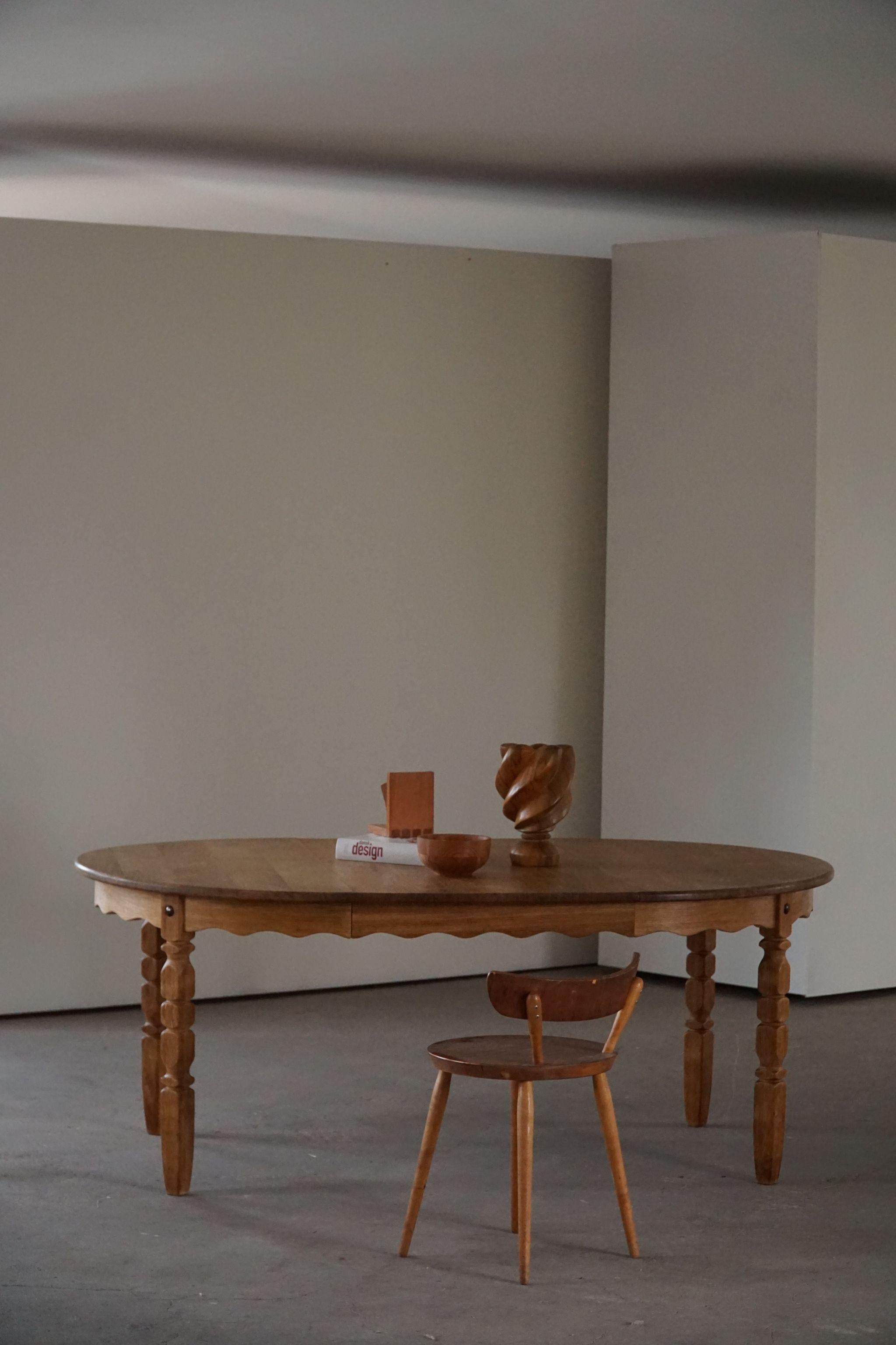Mid Century Danish Round Dining Table in Solid Oak with One Extension ...