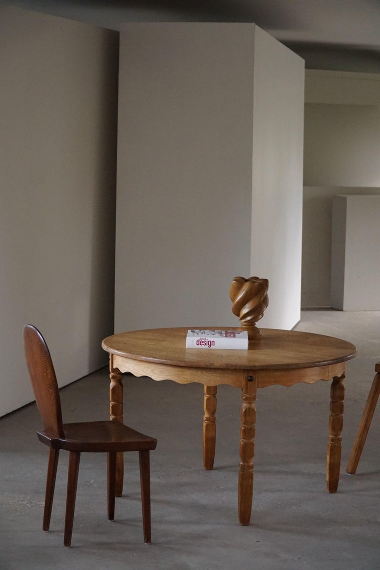 Mid Century Danish Round Dining Table in Solid Oak with One Extension ...