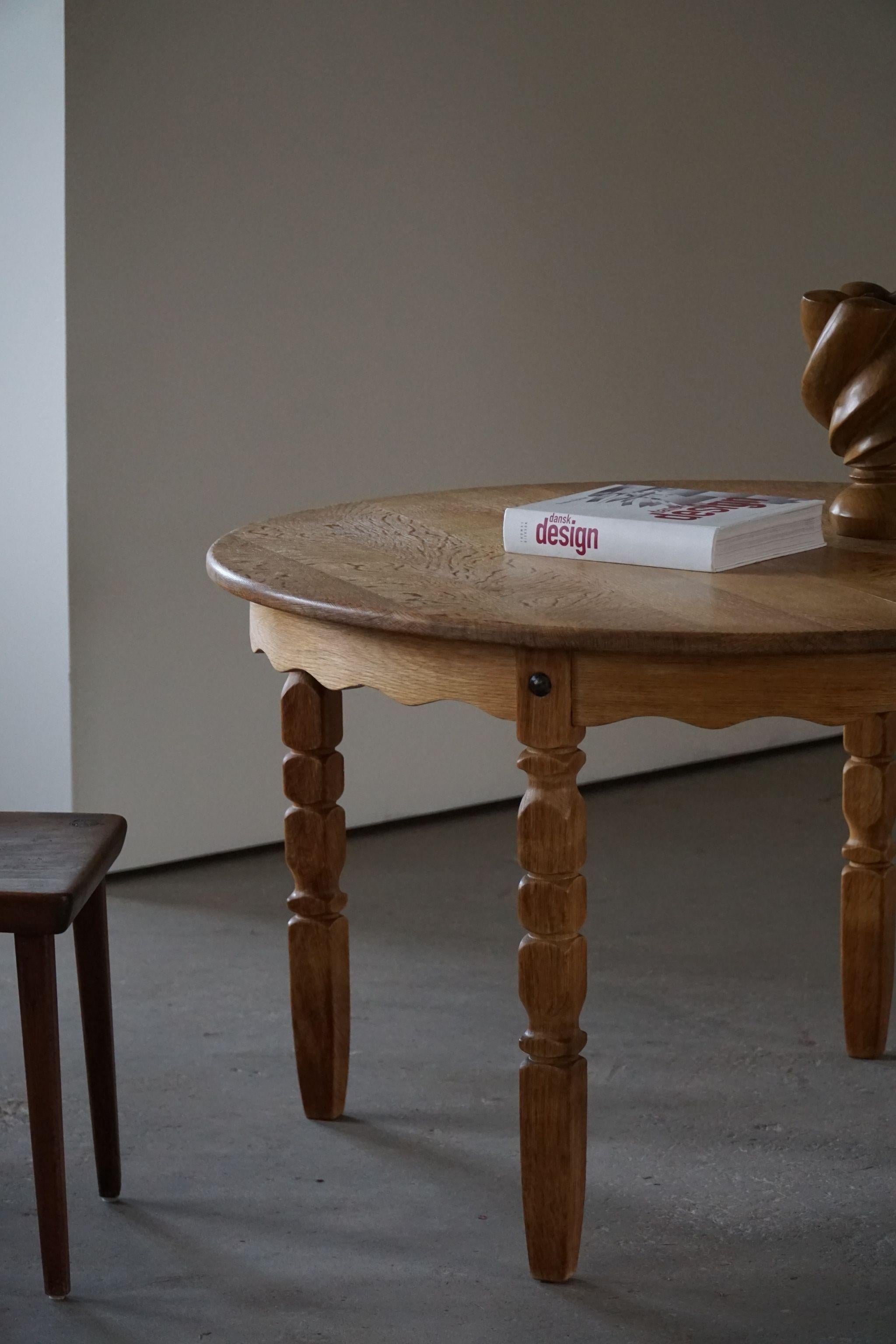 Mid Century Danish Round Dining Table in Solid Oak with One Extension ...