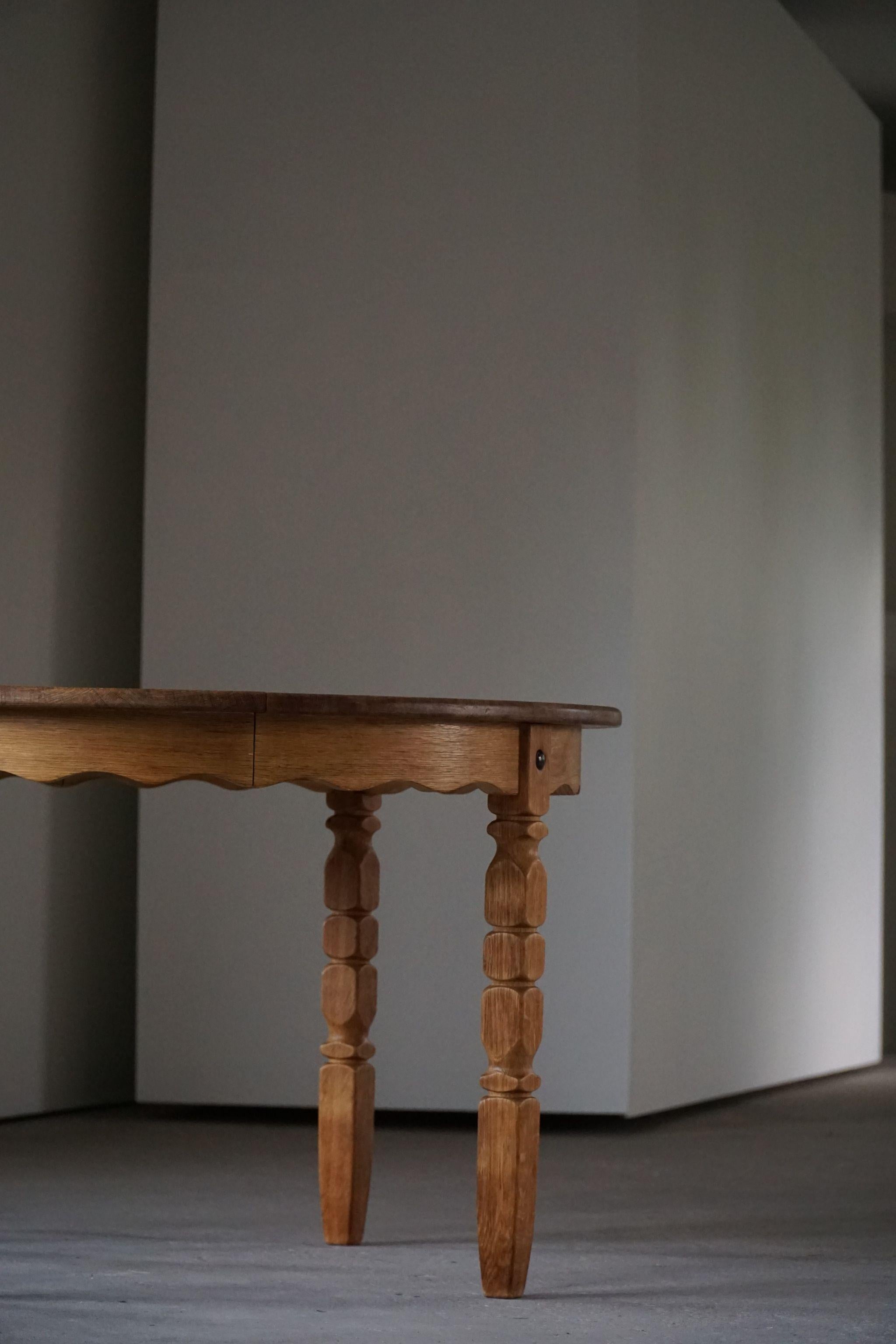 Mid Century Danish Round Dining Table in Solid Oak with One Extension ...