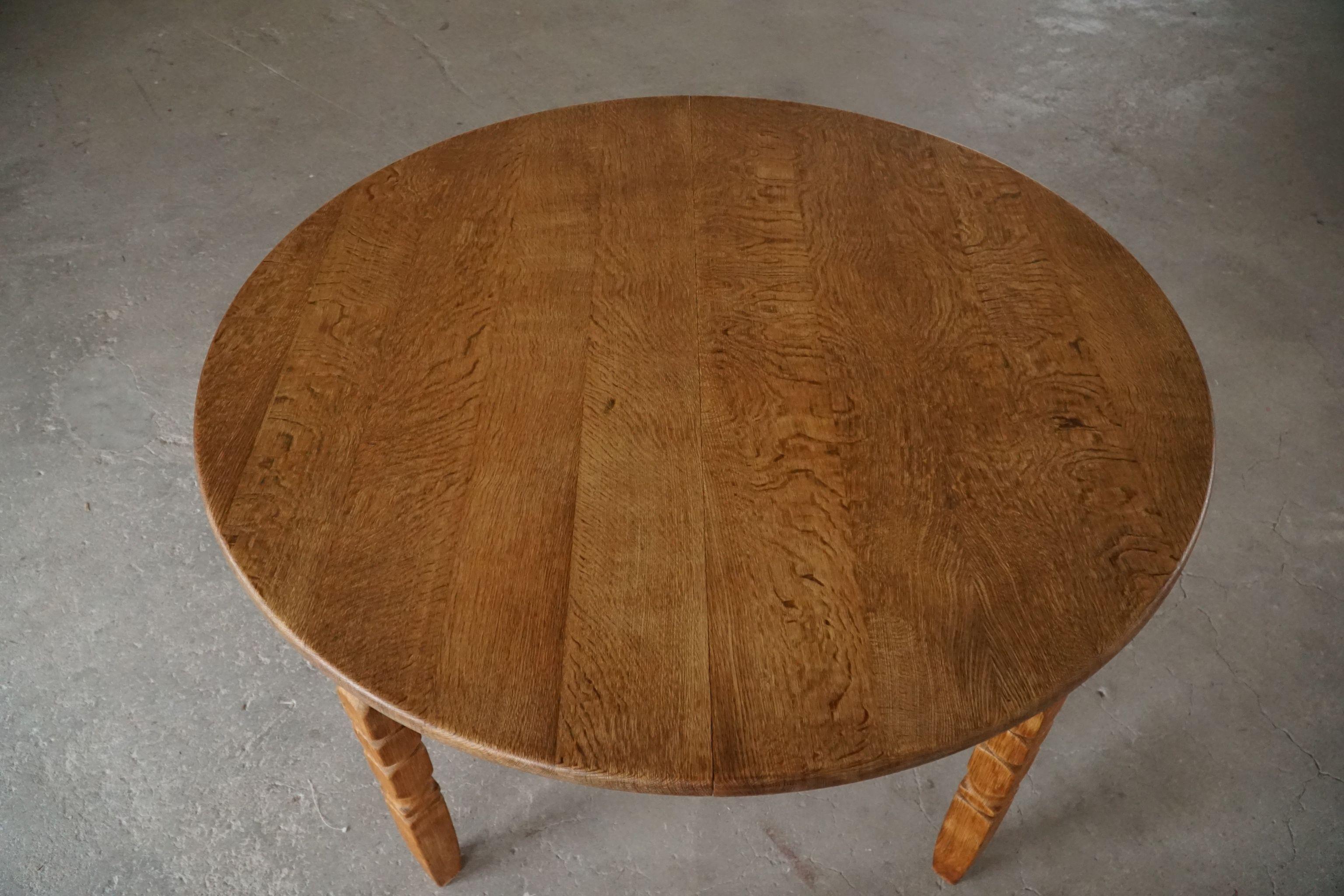 Mid Century Danish Round Dining Table in Solid Oak with One Extension ...