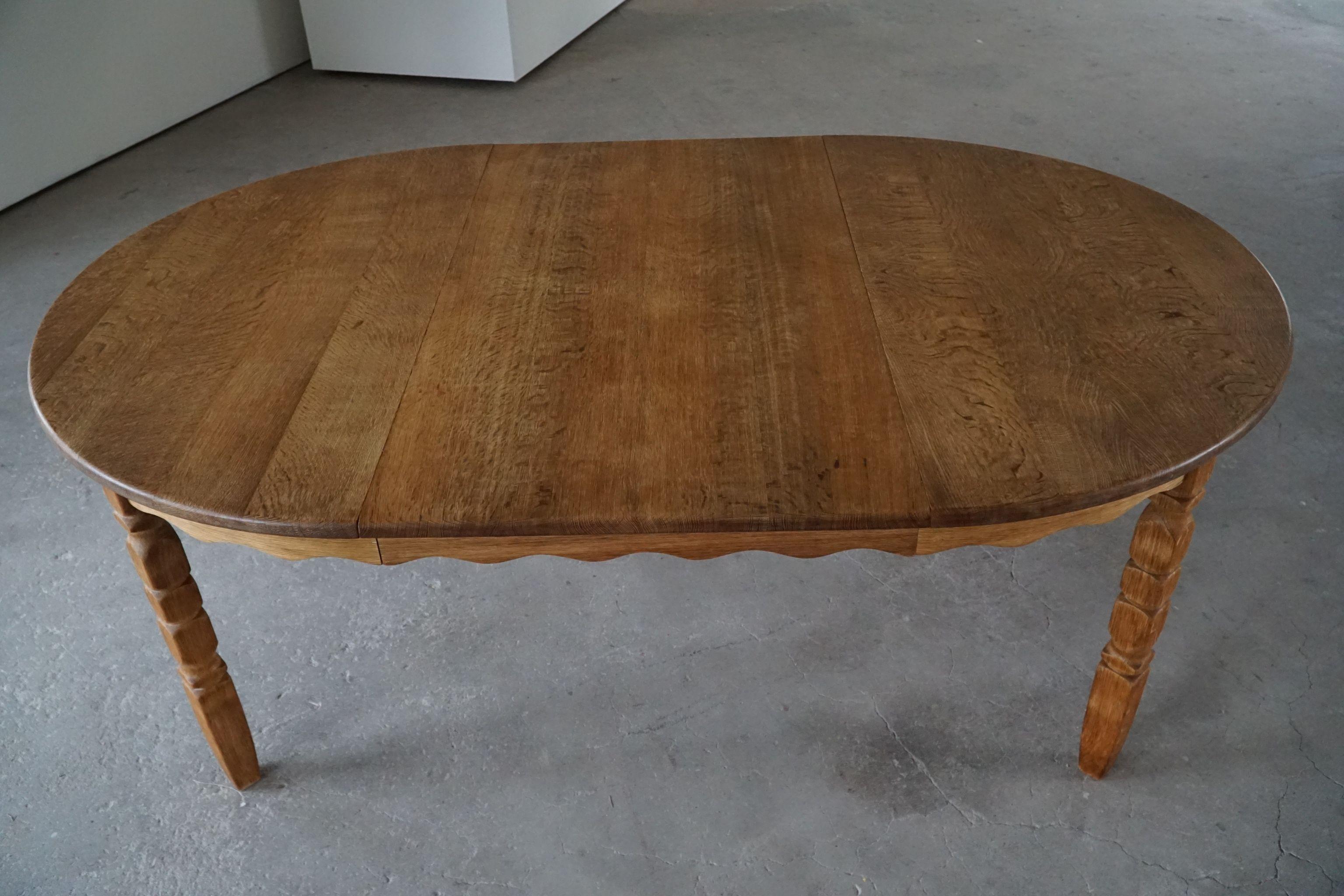 Mid Century Danish Round Dining Table in Solid Oak with One Extension ...