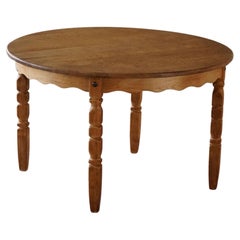 Mid Century Danish Round Dining Table in Solid Oak with One Extension, 1960s