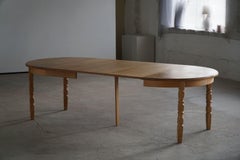 Mid Century Danish Round Dining Table in Solid Oak with Three Extensions, 1960s