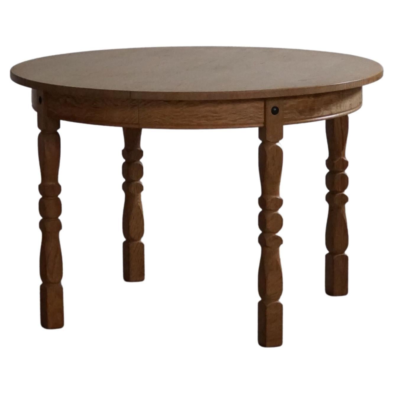 Mid Century Danish Round Dining Table in Solid Oak with Three Extensions, 1960s