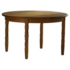 Mid Century Danish Round Dining Table in Solid Oak with Three Extensions, 1960s