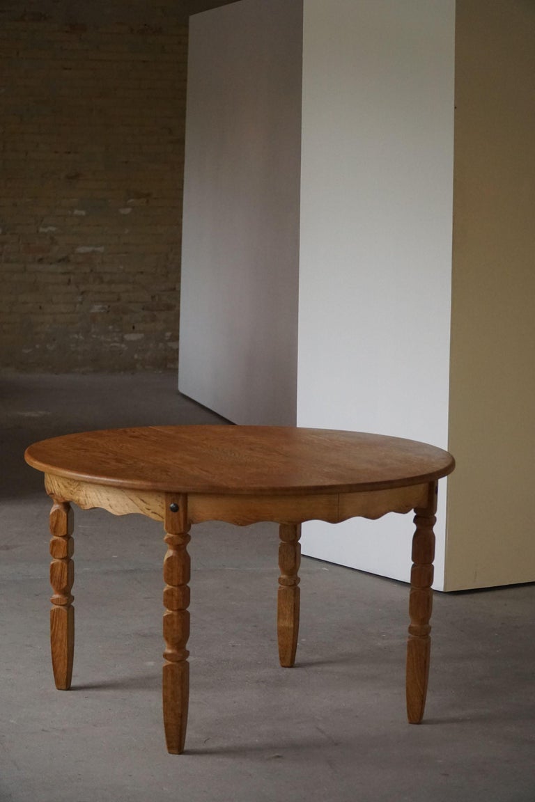 Mid Century Danish Round Dining Table in Solid Oak with Two Extensions ...