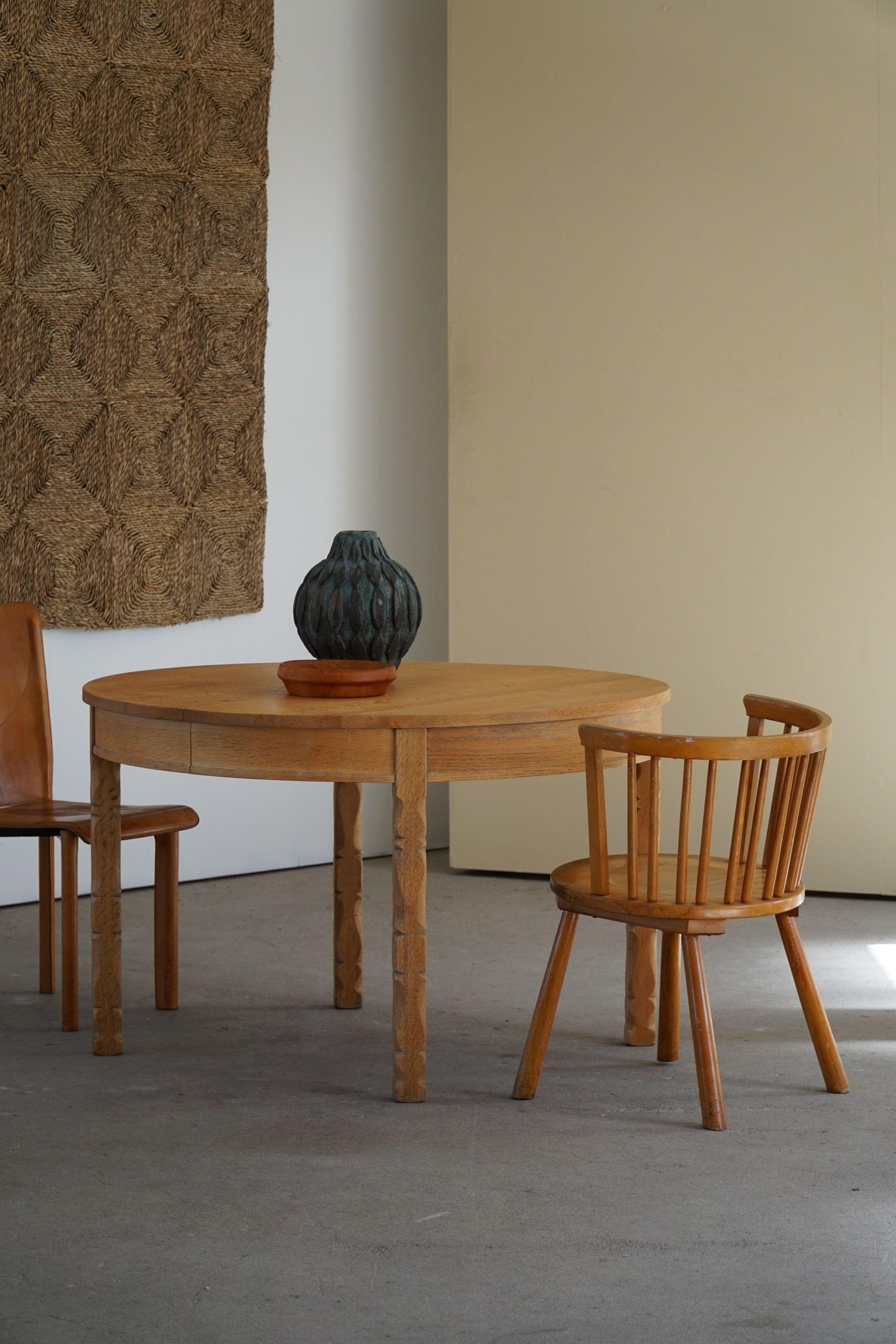 Mid Century Danish Round Dining Table in Solid Oak with Two Extensions, 1960s 6