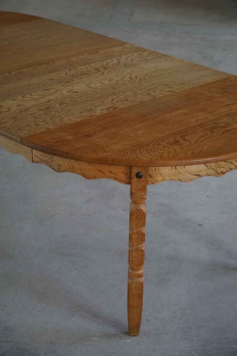 Mid Century Danish Round Dining Table in Solid Oak with Two Extensions ...