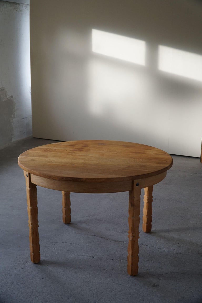 Mid Century Danish Round Dining Table in Solid Oak with Two Extensions ...