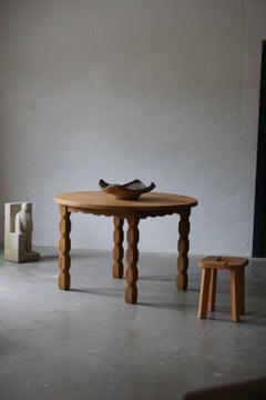 Mid Century Danish Round Dining Table in Solid Oak with Two Extensions, 1960s