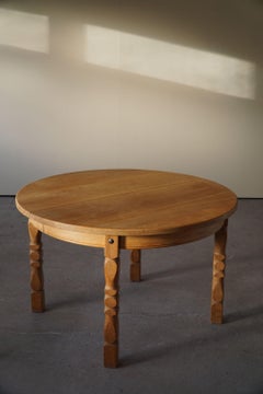 Mid-Century Danish Round Dining Table in Solid Oak with Two Extensions, 1960s