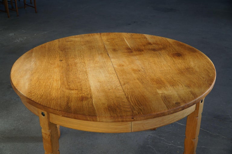 Mid Century Danish Round Dining Table in Solid Oak with Two Extensions ...
