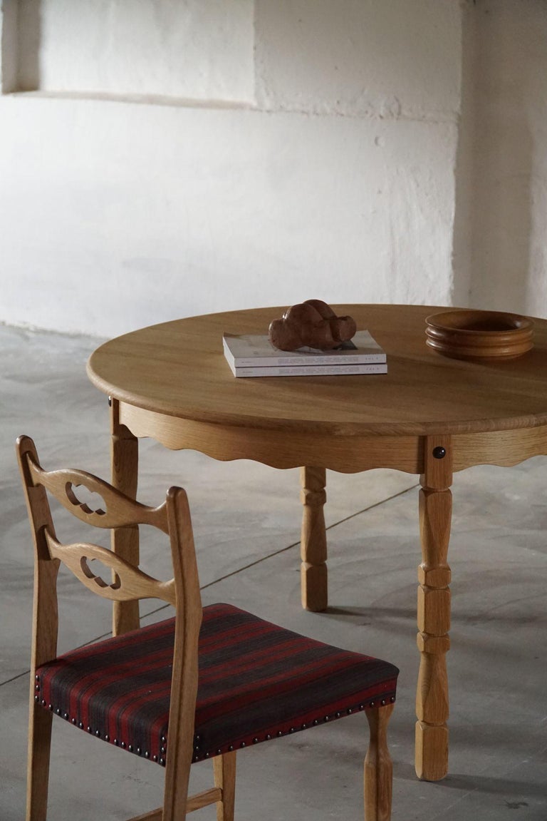 Mid Century Danish Round Dining Table in Solid Oak with Two Extensions ...