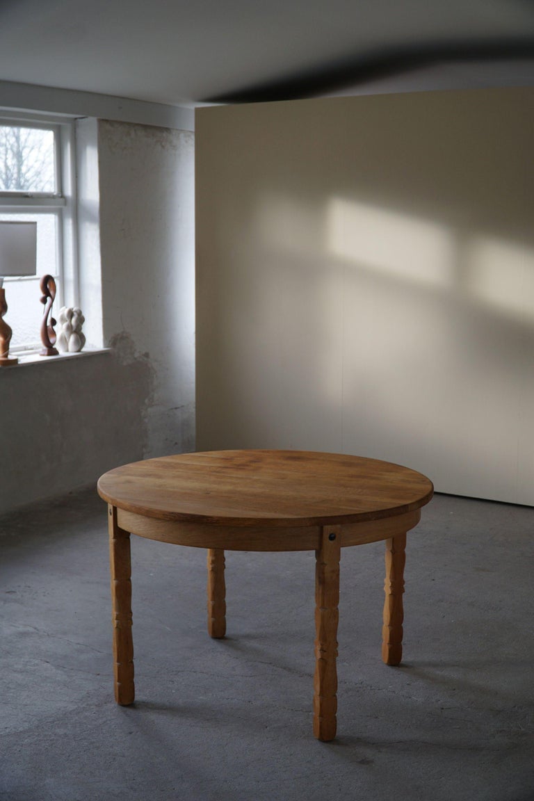 Mid Century Danish Round Dining Table in Solid Oak with Two Extensions ...