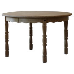 Mid Century Danish Round Dining Table in Solid Oak with Two Extensions, 1960s