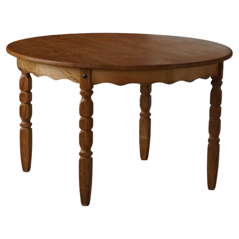 Mid Century Danish Round Dining Table in Solid Oak with Two Extensions ...