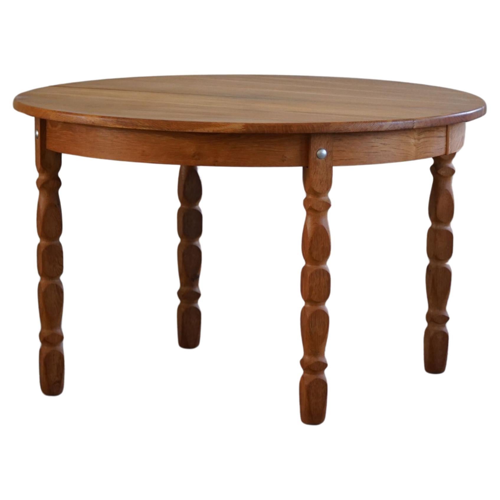 Mid-Century Danish Round Dining Table in Solid Oak with Two Extensions, 1960s
