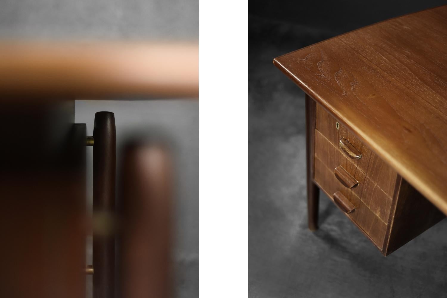 Mid-Century Danish Scandinavian Modern Teak Bilateral Desk with Drawers, 1960s For Sale 6