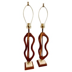 Mid Century Danish Sculptural Teak and Marble Base Lamps, a Pair