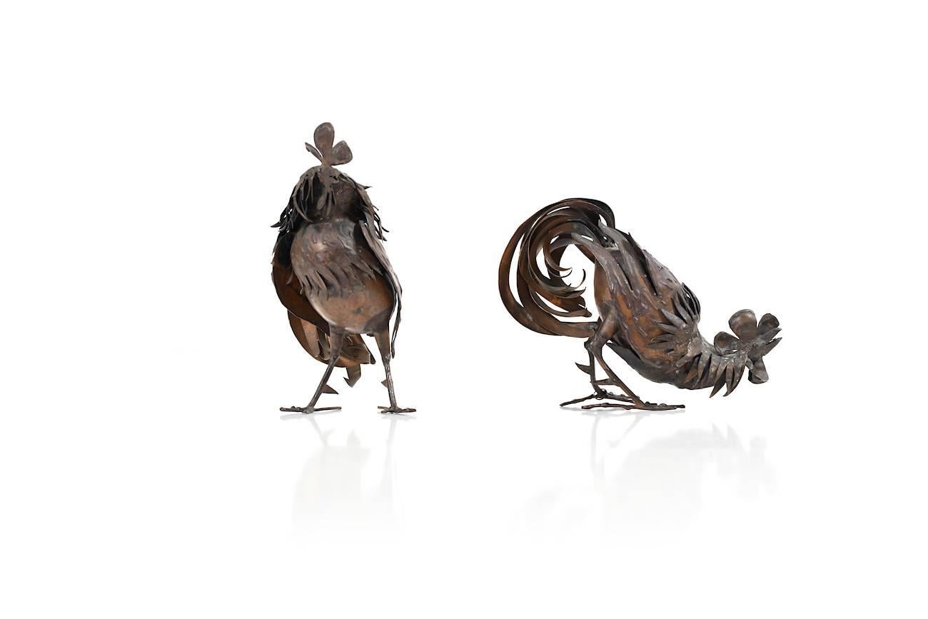 Mid-Century Modern Mid Century Danish Sculptures / Pair of Roosters in Copper For Sale